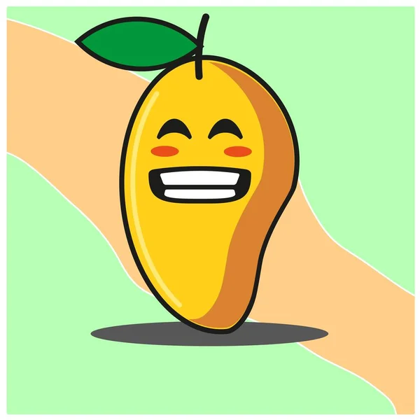 Lindo Mango Fruta Caricatura Cara Mascota Carácter Vector Diseño — Vector de stock