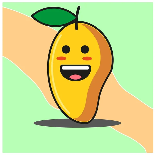 Leuke Mango Fruit Cartoon Gezicht Mascotte Karakter Vector Ontwerp — Stockvector