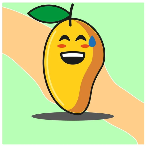 Lindo Mango Fruta Caricatura Cara Mascota Carácter Vector Diseño — Vector de stock