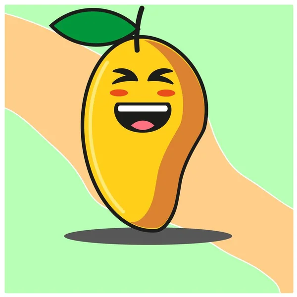 Lindo Mango Fruta Caricatura Cara Mascota Carácter Vector Diseño — Vector de stock