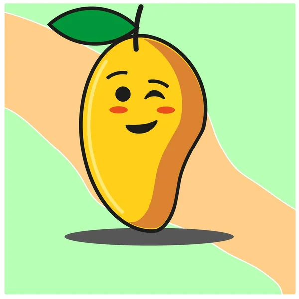 かわいいマンゴーフルーツの漫画の顔のマスコットキャラクターデザイン — ストックベクタ
