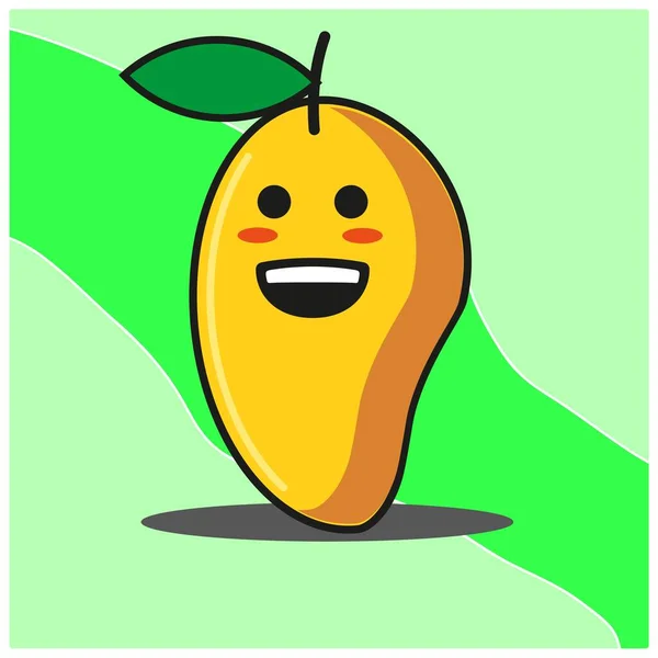 Mignon Mangue Fruit Dessin Animé Visage Mascotte Personnage Vectoriel Design — Image vectorielle