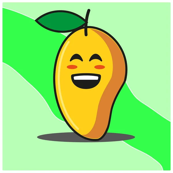 Lindo Mango Fruta Caricatura Cara Mascota Carácter Vector Diseño — Vector de stock