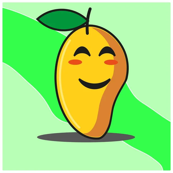 Carino Mango Frutta Cartone Animato Volto Mascotte Personaggio Vettoriale Design — Vettoriale Stock