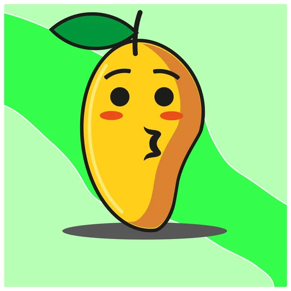 Lindo Mango Fruta Caricatura Cara Mascota Carácter Vector Diseño — Vector de stock