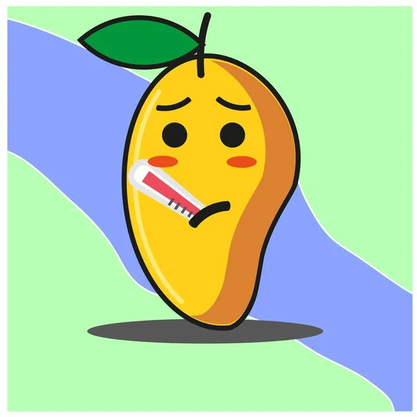 Mignon Mangue Fruit Dessin Animé Visage Mascotte Personnage Vectoriel Design — Image vectorielle