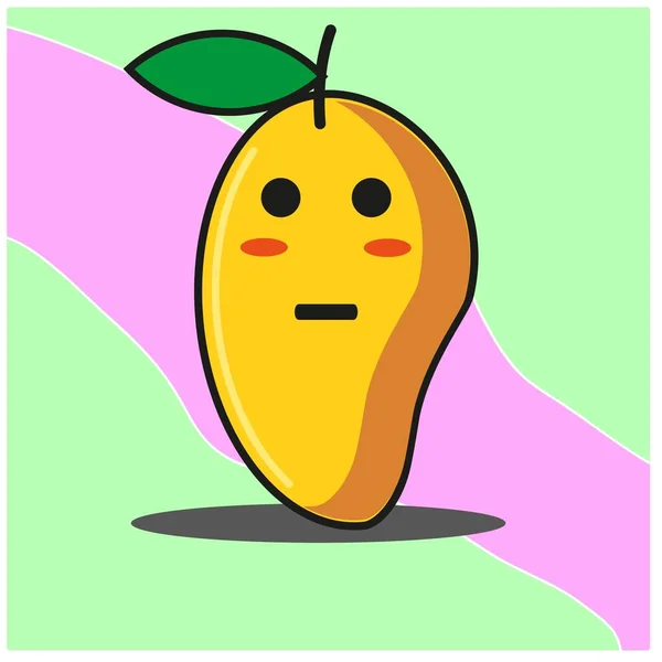 Lindo Mango Fruta Caricatura Cara Mascota Carácter Vector Diseño — Vector de stock