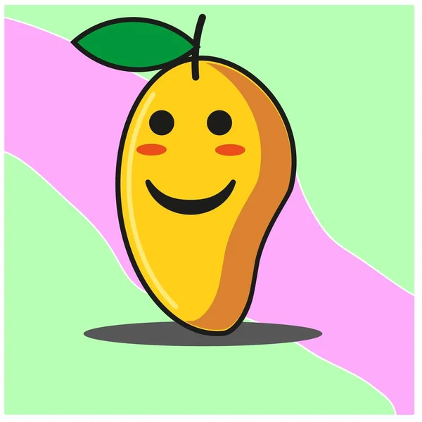 Şirin Mango Meyve Karikatürü Yüz Maskotu Karakter Tasarımı — Stok Vektör