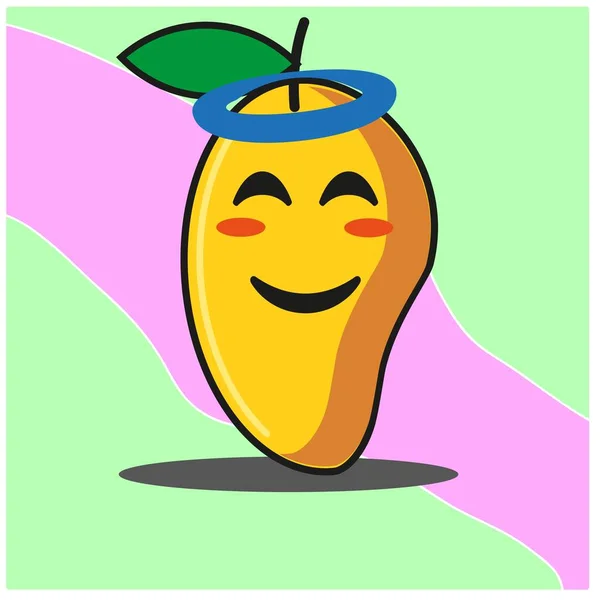 Cute Mango Owoce Kreskówka Twarz Maskotka Postać Wektor Projektu — Wektor stockowy