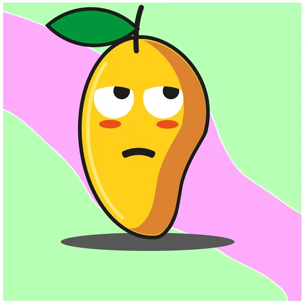 Cute Mango Owoce Kreskówka Twarz Maskotka Postać Wektor Projektu — Wektor stockowy