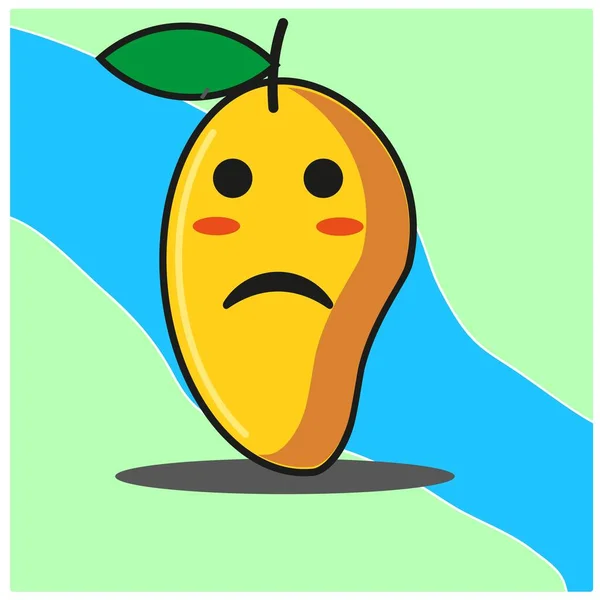 Lindo Mango Fruta Caricatura Cara Mascota Carácter Vector Diseño — Archivo Imágenes Vectoriales