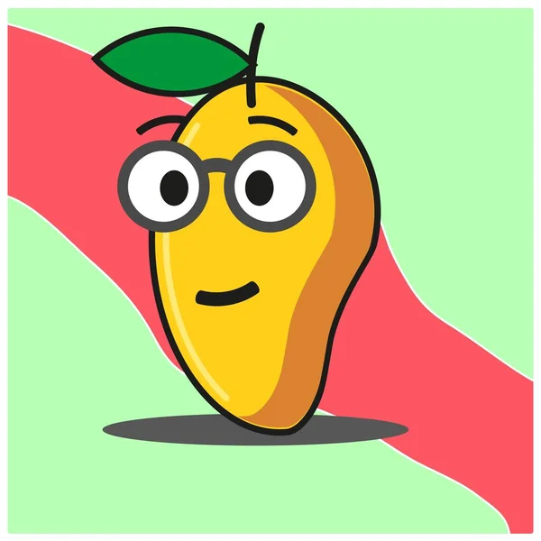 Lindo Mango Fruta Caricatura Cara Mascota Carácter Vector Diseño — Vector de stock