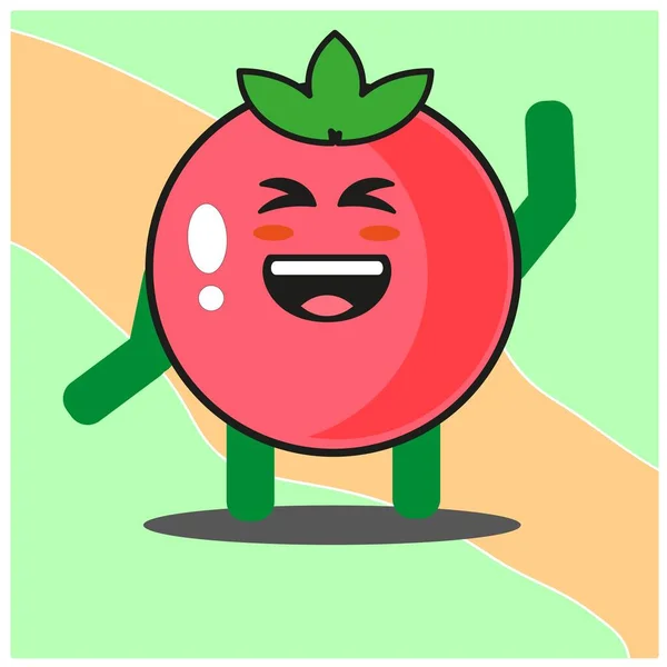 Cute Pomidor Owoce Kreskówka Twarz Maskotka Charakter Strony Nogi Wektor — Wektor stockowy
