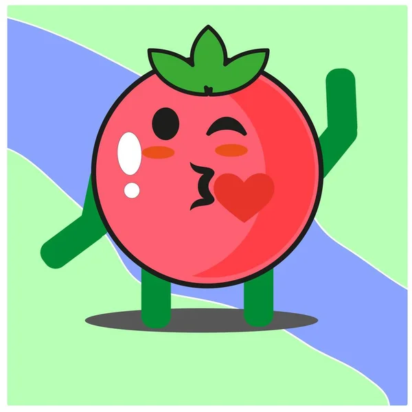 かわいいトマトフルーツ漫画顔マスコットキャラクターで手と足のベクトルデザイン — ストックベクタ