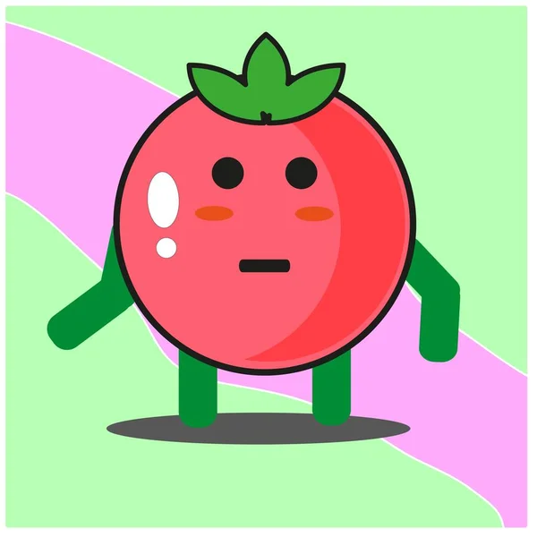 Kartun Buah Tomat Yang Lucu Menghadapi Karakter Maskot Dengan Desain - Stok Vektor