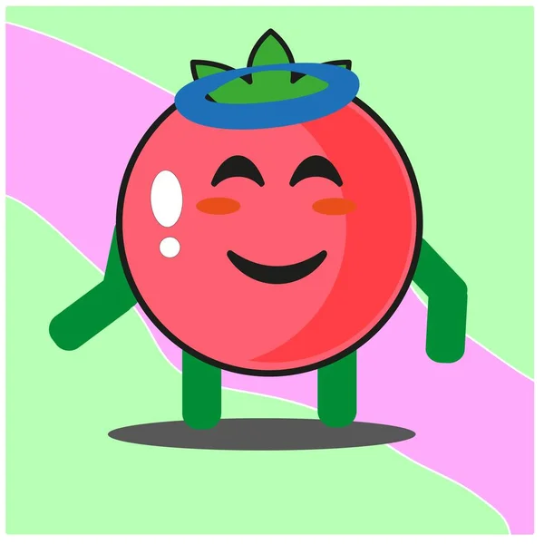 Cute Tomato Fruits Cartoon Face Mascot Character Hand Leg Vector — Stock Vector