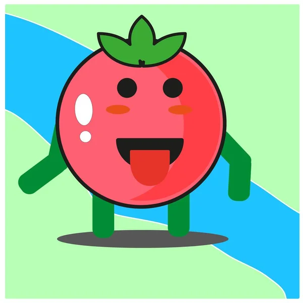 Mignon Personnage Mascotte Visage Fruits Tomate Dessin Animé Avec Design — Image vectorielle