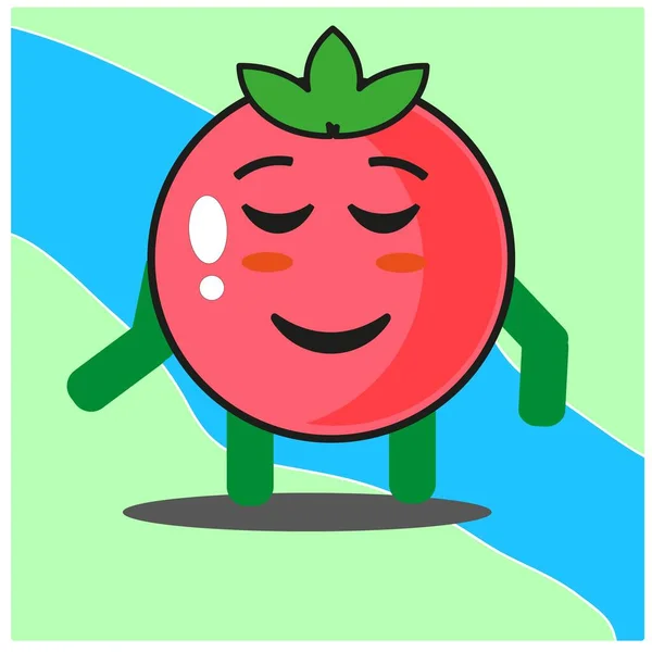 Mignon Personnage Mascotte Visage Fruits Tomate Dessin Animé Avec Design — Image vectorielle