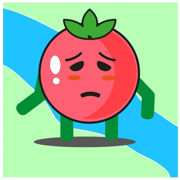 Lindo Personaje Mascota Cara Dibujos Animados Frutas Tomate Con Diseño — Vector de stock