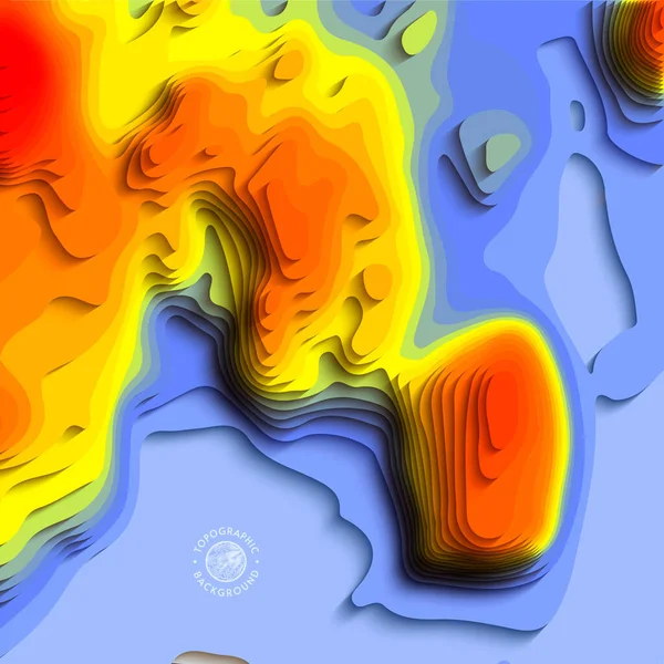 Gradiente de control de temperatura de fondo. 3d arte recorte vectorial. Mapa topográfico de forma fluida onda de color. Diseño de origami de calentamiento global con formas geométricas creativas talladas. Relieve con agua o mar . — Vector de stock