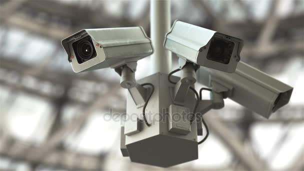 Kamery bezpieczeństwa skanowania przy ulicy w 4k — Wideo stockowe