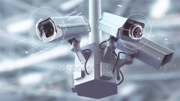 Cámaras de seguridad futuristas escaneando la calle en 4K — Vídeos de Stock