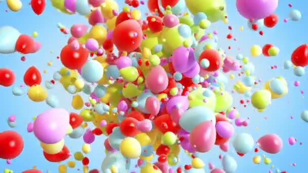 Bunte Luftballons Explosion Hintergrund — Stockvideo
