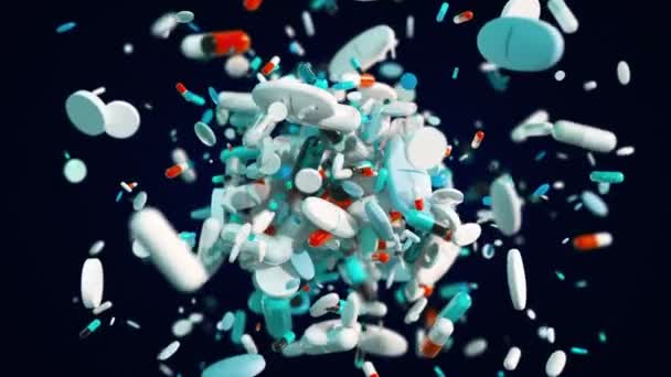 Group Medical Pills Explodes Slow Motion — Stock Video