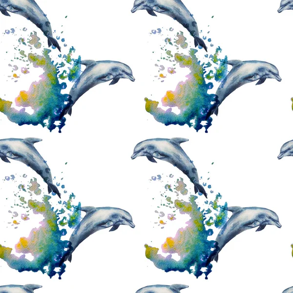 Acuarela delfines patrón sin costura —  Fotos de Stock
