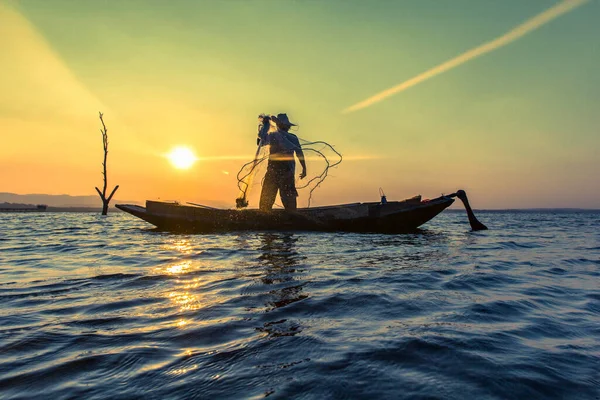 Fisherman net sunset Silhouette boat