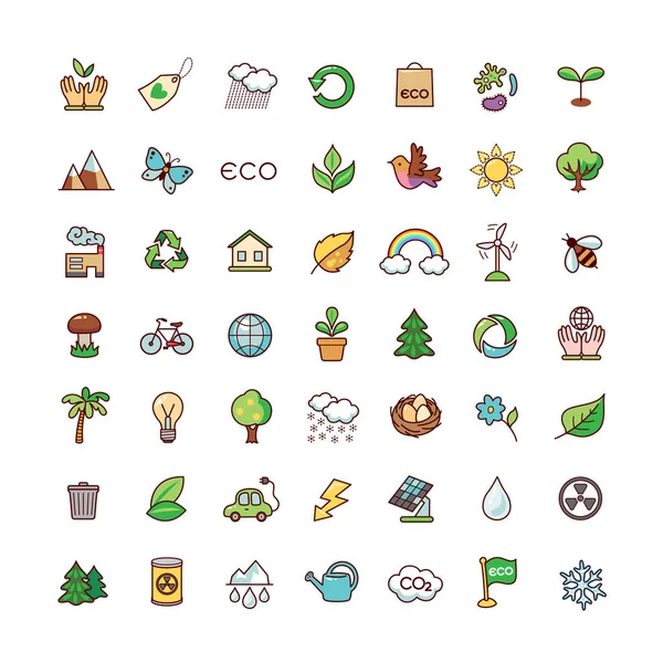 Colección Objetos Símbolos Para Ecología Conjunto Iconos Dibujos Animados Aislados — Vector de stock