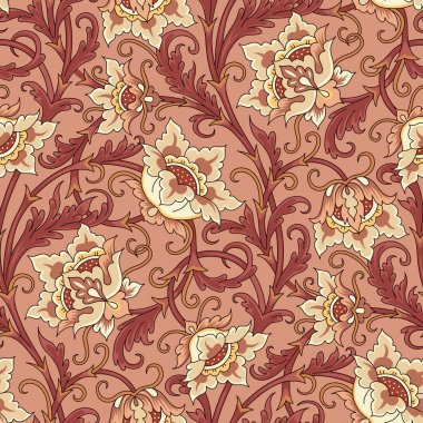 Zarif süsleme fantastik kıvırma çiçekli. Tekstil, tasarım ve dekorasyon için çiçek seamless modeli.