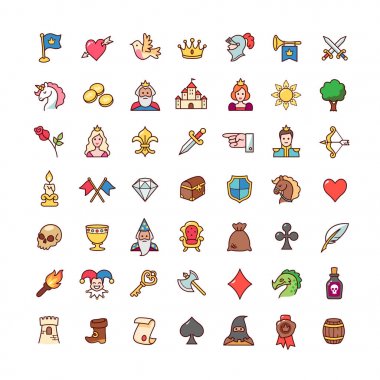 Nesneleri ve peri İngiltere için karakter topluluğu. Beyaz arka plan üzerinde izole karikatür simgeler kümesi.