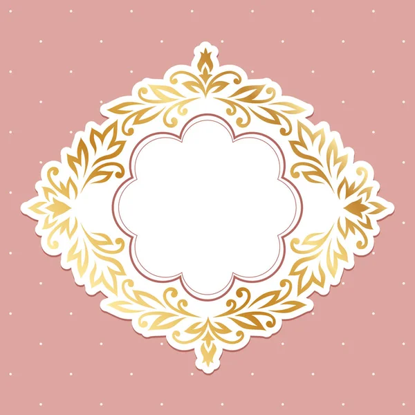 Baroque Gold Frame Rhombus Shape Pink Background Vintage Sticker Short — Stock Vector