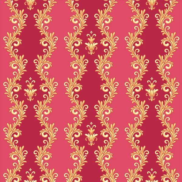 Muster Baroko Stil Mit Goldenen Wellenrändern Auf Rotem Hintergrund Nahtloses — Stockvektor