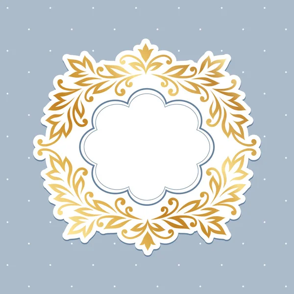 Золота Рамка Бароко Формі Квітки Синьому Фоні Вінтажні Наклейки Короткого — стоковий вектор