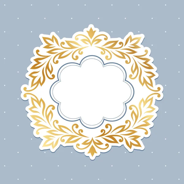 Marco Barroco Oro Forma Flor Sobre Fondo Azul Pegatina Vintage — Vector de stock