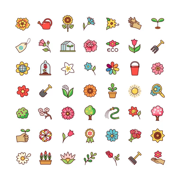 Coleção Símbolos Florais Flores Para Design Decoração Conjunto Ícones Desenhos — Vetor de Stock