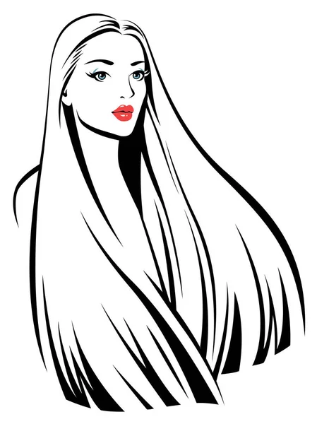 Joven Chica Hermosa Con Pelo Largo Liso Ilustración Para Salón — Vector de stock