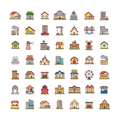 Mimari nesneleri ve harita için semboller koleksiyonu.