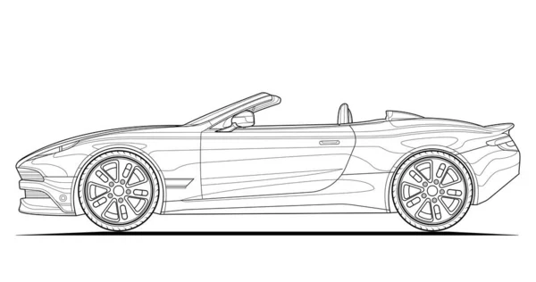 大人の図面のためのぬりえページ 線画だ アウトラインを持つ車のカブリオレ ベクターイラスト車両 グラフィック ホイールとタイヤ 黒の輪郭線のスケッチは白の背景に隔離された — ストックベクタ