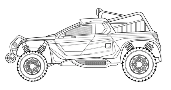 Coloring Page Contouring Book Drawing Concept Vector Illustration Offroad Drive — Stock Vector