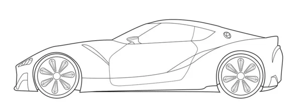 本や図面のための大人の着色ページ 面白いベクトルイラスト 高速ドライブ車 グラフィック要素 車のホイール 黒の輪郭線のスケッチは白の背景に隔離された — ストックベクタ