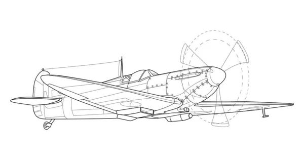 Coloriage Avion Militaire Adulte Lineart Pour Livre Dessin Avion Illustration — Image vectorielle