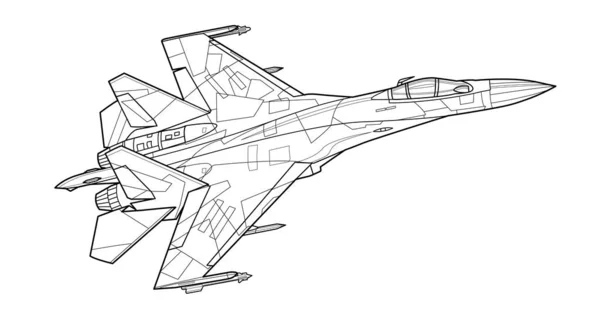 Volwassen Militaire Vliegtuigen Kleurplaat Voor Boek Tekening Vliegtuig Oorlogsvliegtuig Vector — Stockvector