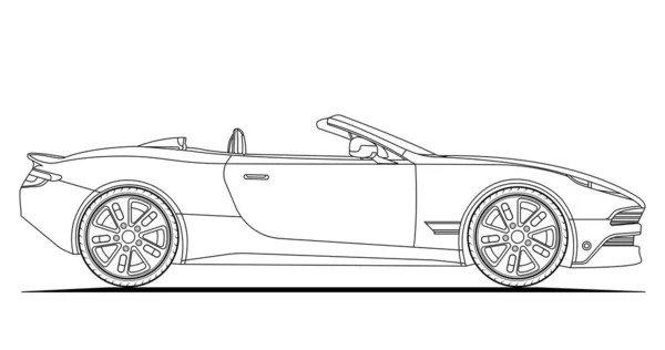 Γραμμή Τέχνη Διάνυσμα Cabriolet Αυτοκίνητο Σχεδιασμός Έννοια Μαύρο Περίγραμμα Οχήματος — Διανυσματικό Αρχείο