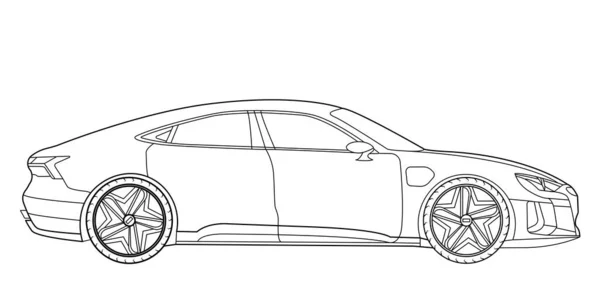 Vector Line Art Car Konzeptdesign Fahrzeug Schwarze Umrisse Skizze Illustration — Stockvektor