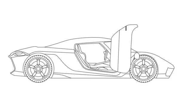 Лінійне Мистецтво Векторний Автомобіль Концептуальний Дизайн Машина Чорного Контуру Контуру — стоковий вектор