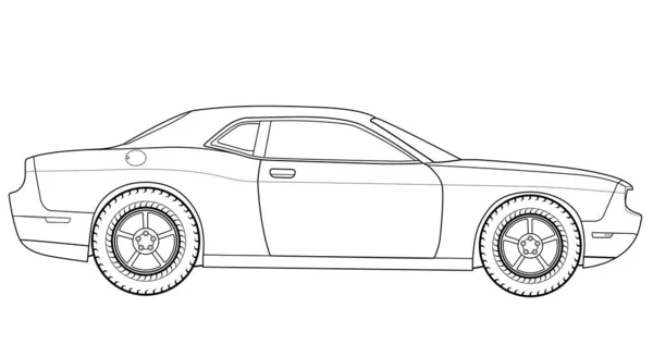 Línea Vectorial Art Car Concepto Diseño Esquema Del Contorno Negro — Vector de stock