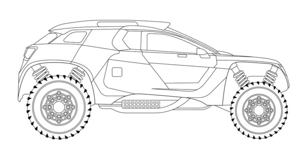 Voiture Vectorielle Rallye Art Concept Design Schéma Contour Noir Véhicule — Image vectorielle